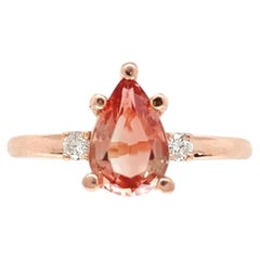 14K Rose Gold .96ct Oregon Sunstone and Diamond Ring size 7.75