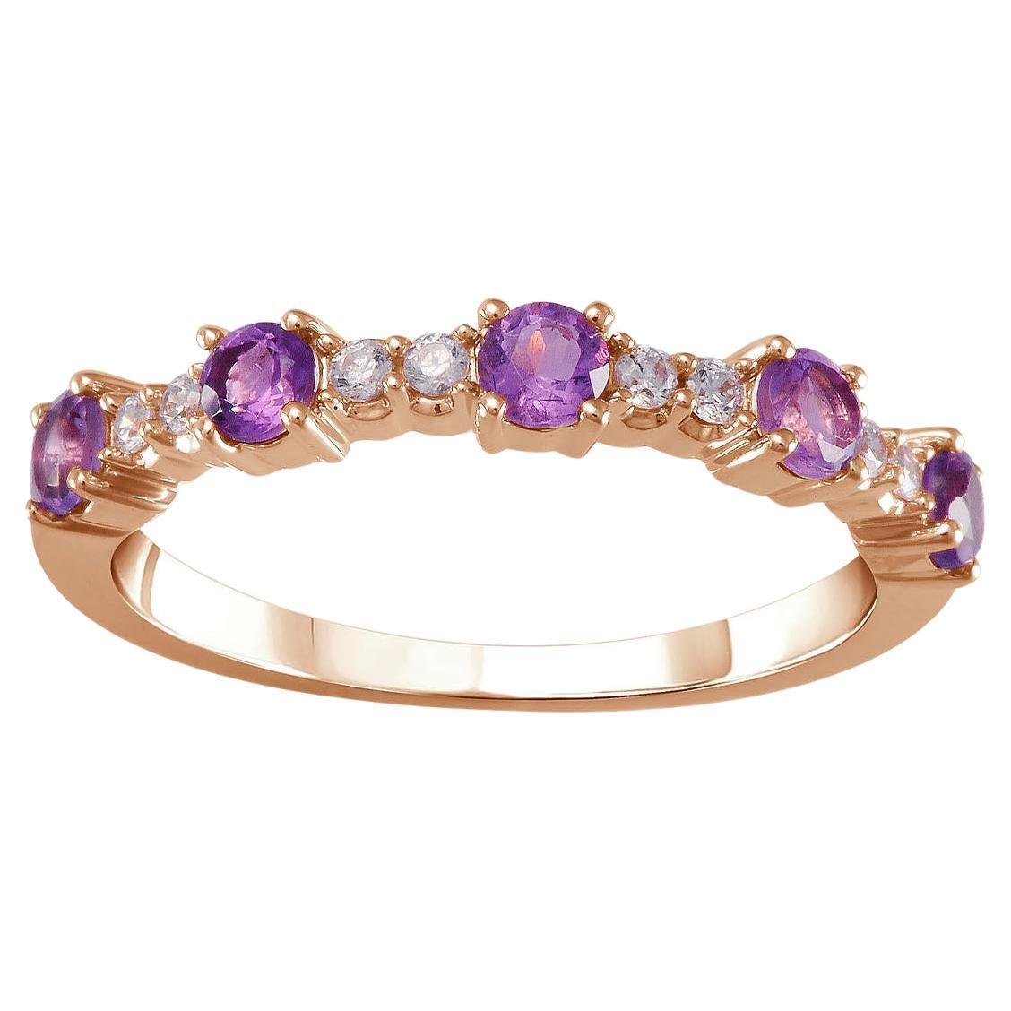 14K Rose Gold Amethyst and Diamond Band Ring For Sale