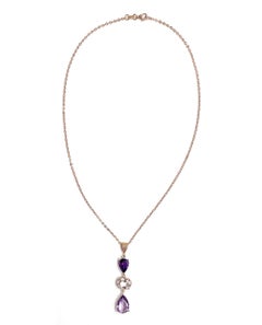14K Rose Gold Amethyst and Morganite Drop Necklace