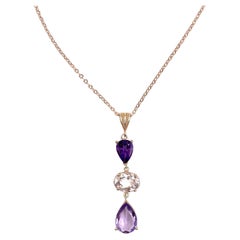 14K Rose Gold Amethyst and Morganite Drop Necklace