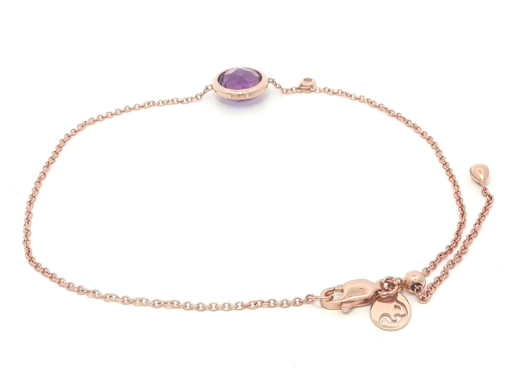 14k Rose Gold Amethyst & Diamant Einstellbare Kabel Link Kette Armband im Zustand „Hervorragend“ im Angebot in Montclair, NJ