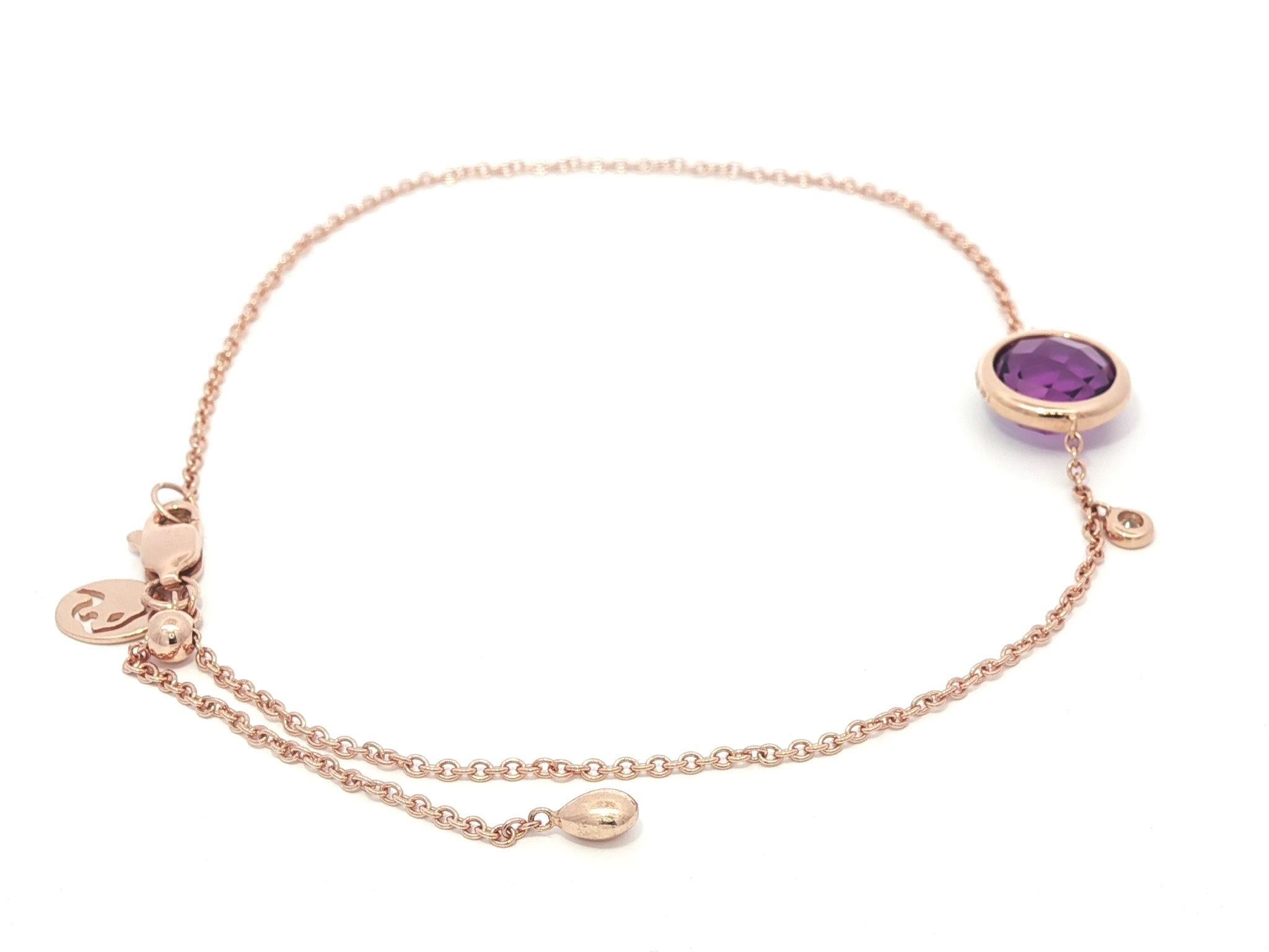 14k Rose Gold Amethyst & Diamant Einstellbare Kabel Link Kette Armband Damen im Angebot