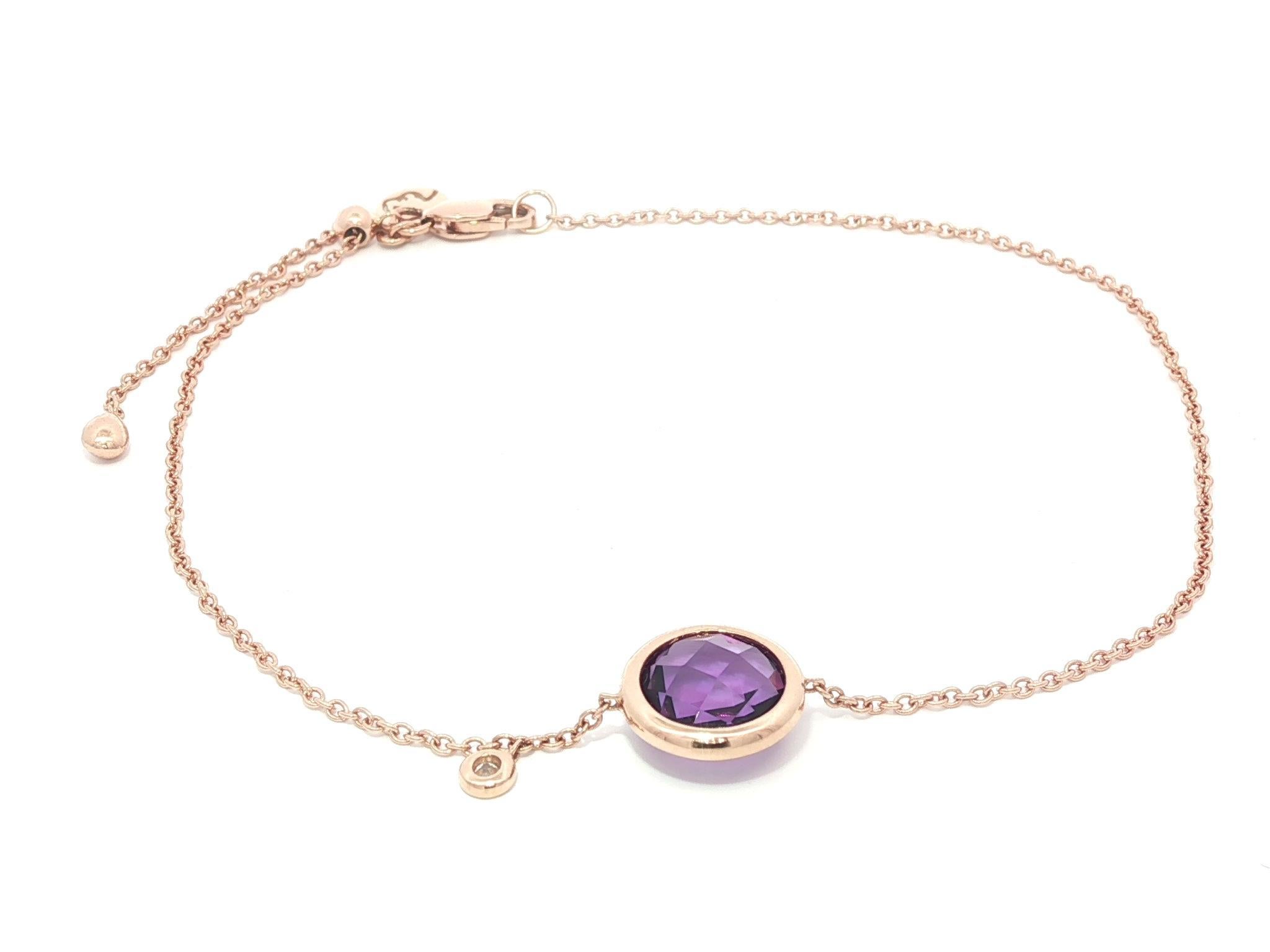 14k Rose Gold Amethyst & Diamant Einstellbare Kabel Link Kette Armband im Angebot 1