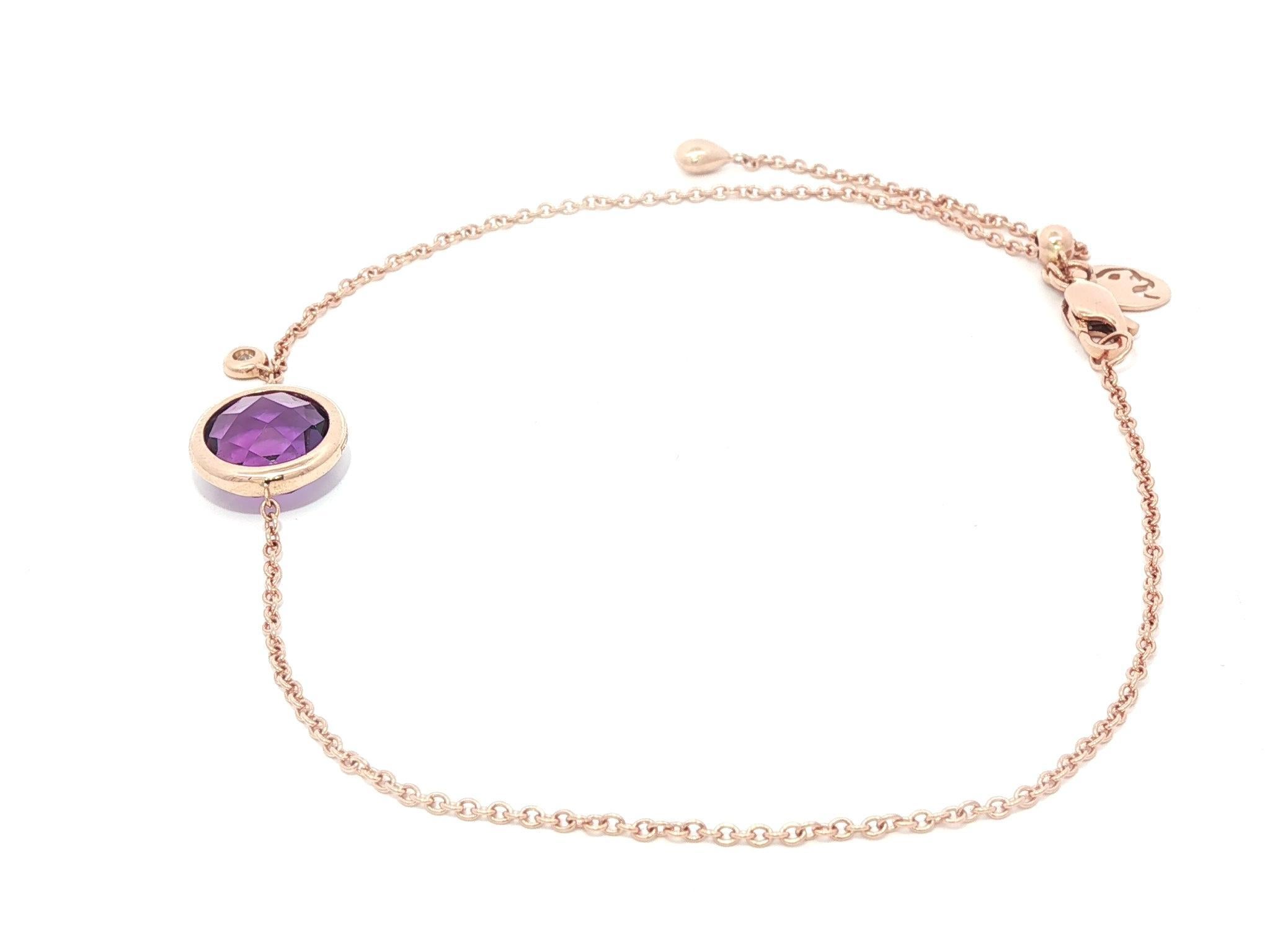 14k Rose Gold Amethyst & Diamant Einstellbare Kabel Link Kette Armband im Angebot 2
