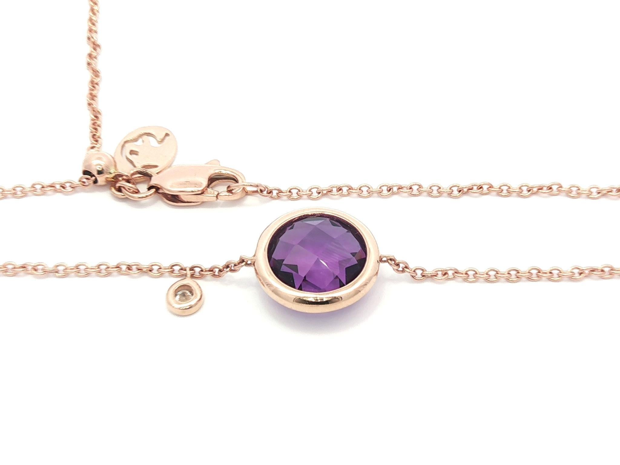 14k Rose Gold Amethyst & Diamant Einstellbare Kabel Link Kette Armband im Angebot 3