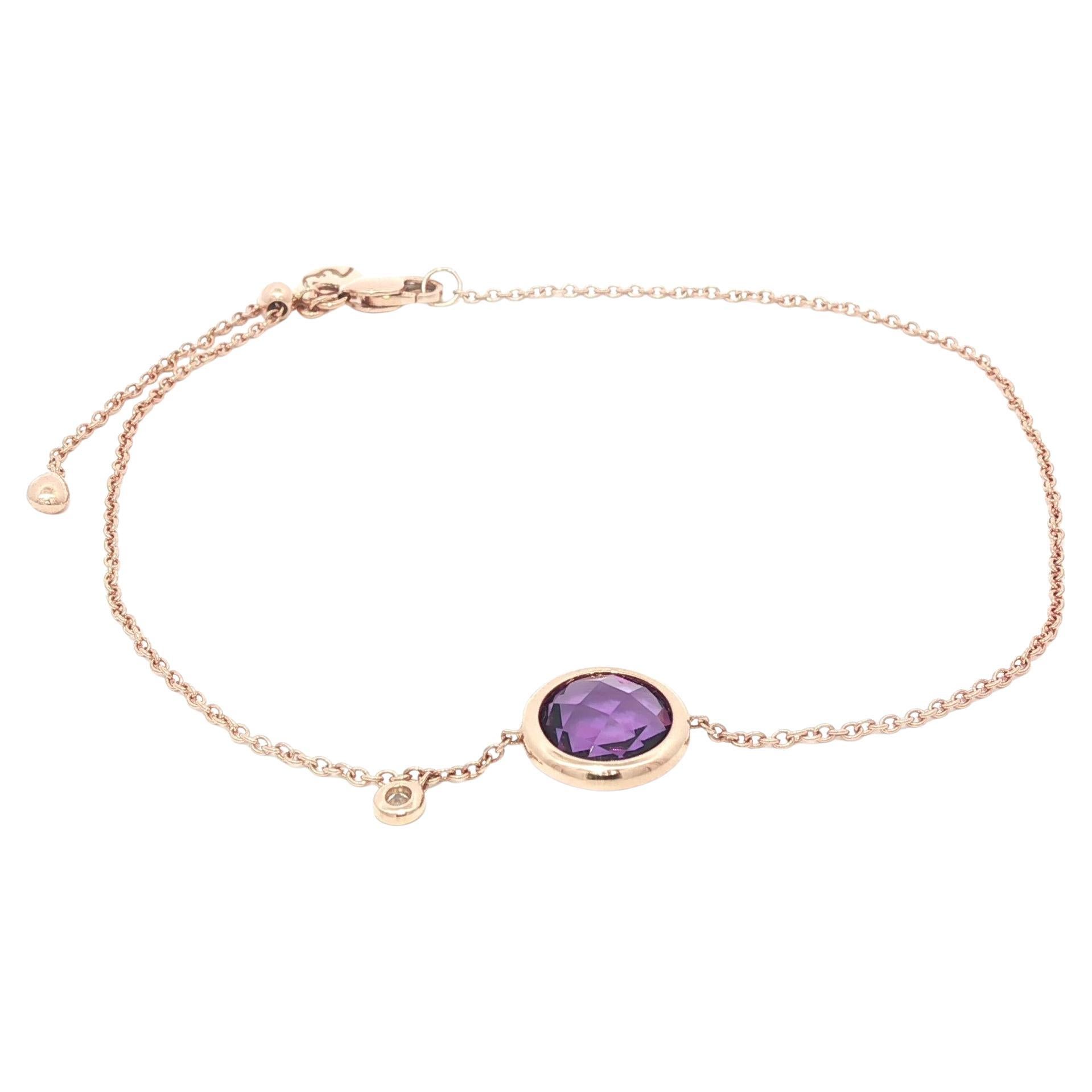 14k Rose Gold Amethyst
Diamond Adjustable Cable Link Chain Bracelet Améthyste et diamant