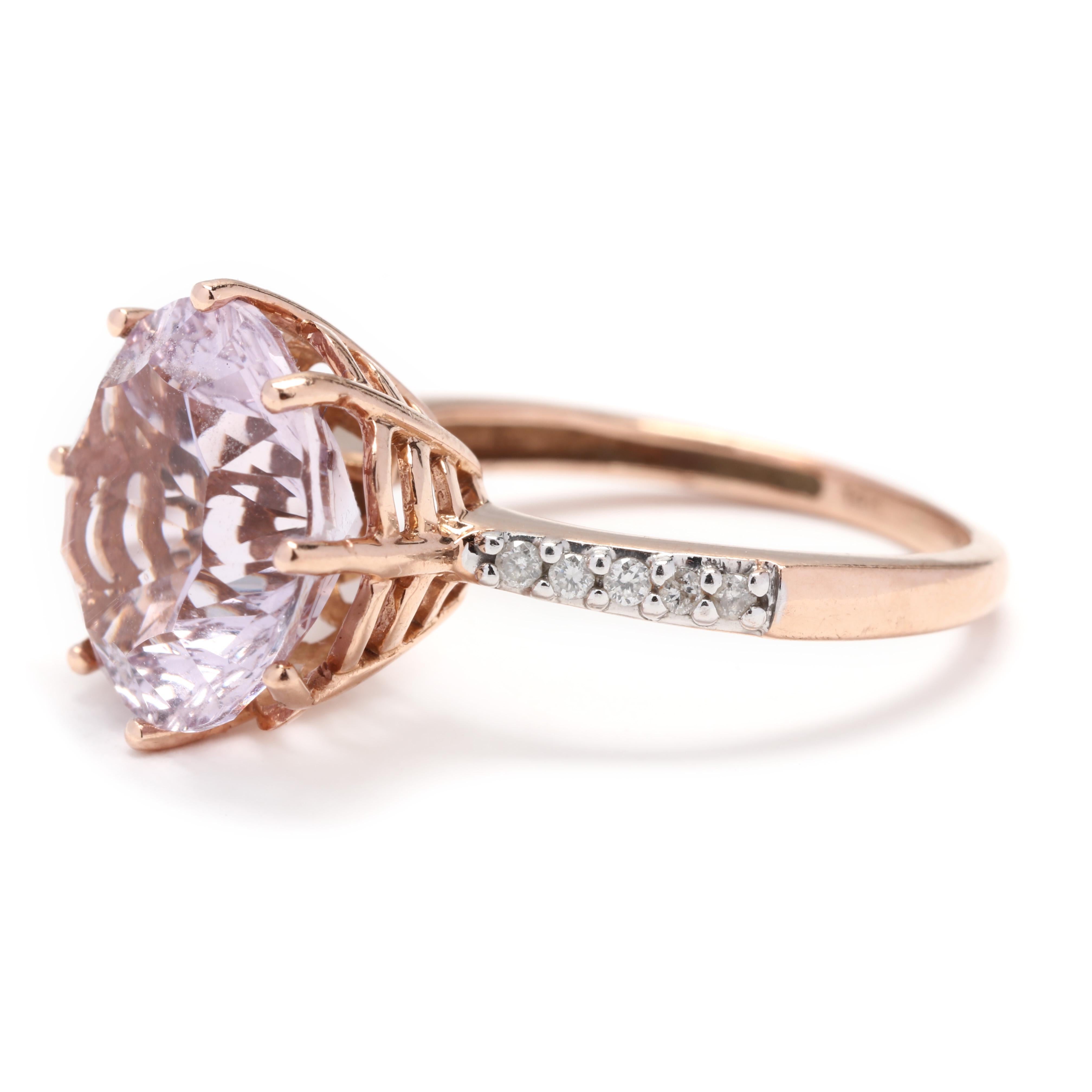 14 Karat Rose Gold Amethyst and Diamond Cocktail Ring In Good Condition In McLeansville, NC