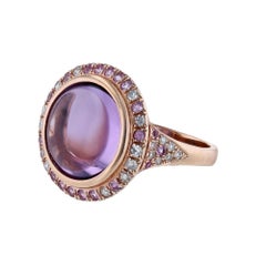 14K Rose Gold Amethyst Pink Sapphire Diamond Halo Ring, 9.49ct
