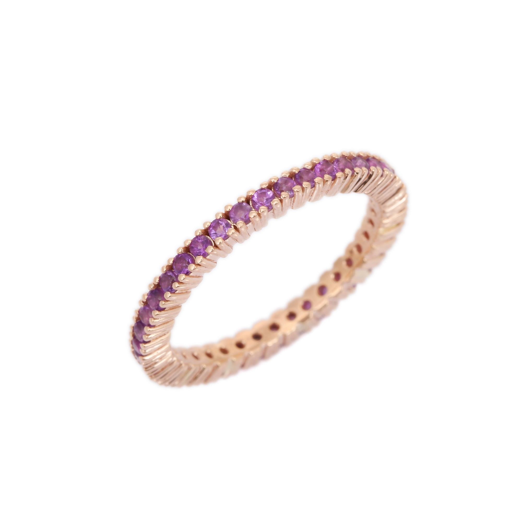 For Sale:  14K Rose Gold Amethyst Stackable Eternity Band 7