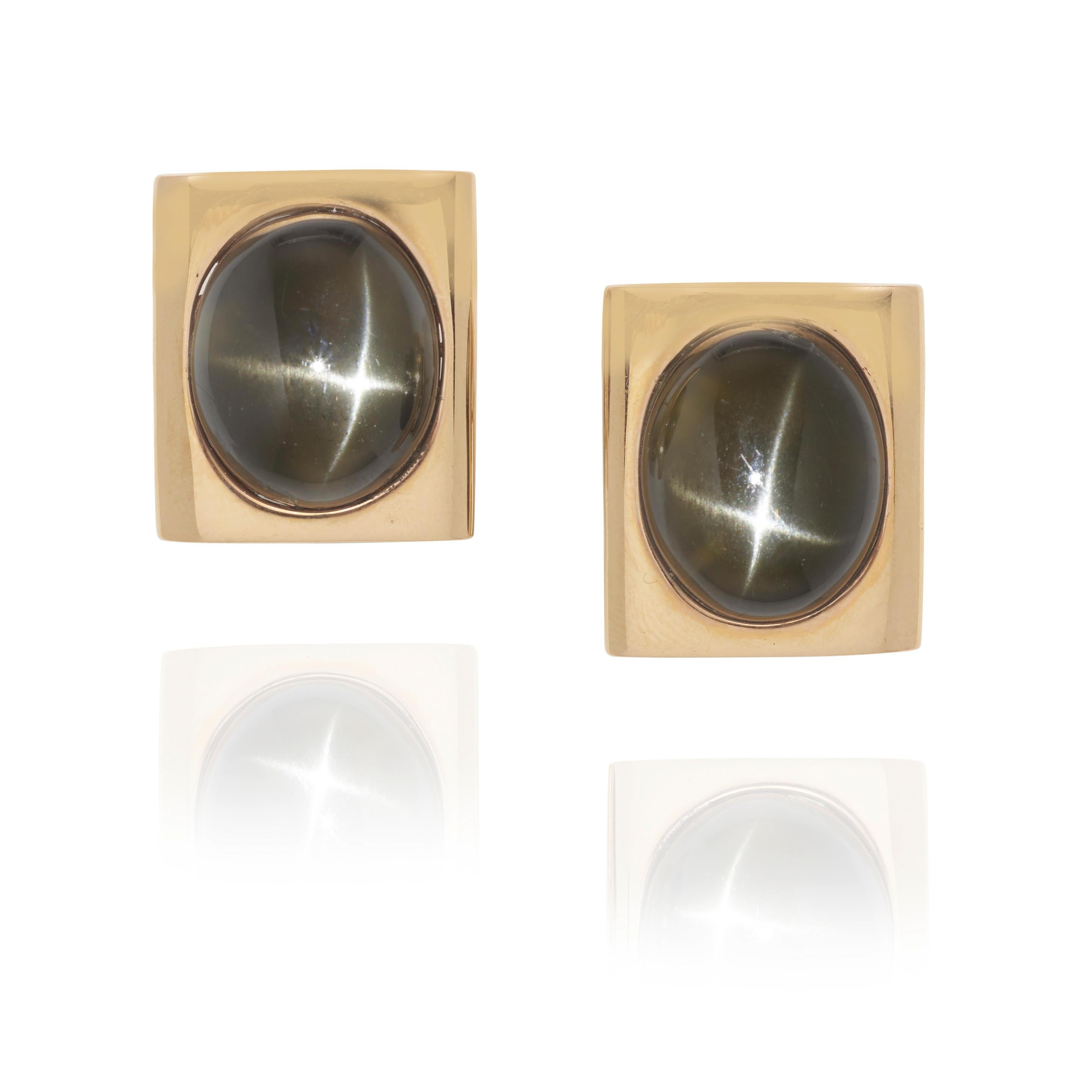 14k Rose Gold and 46.25 Carat Star Diopside Stud Earrings For Sale 4
