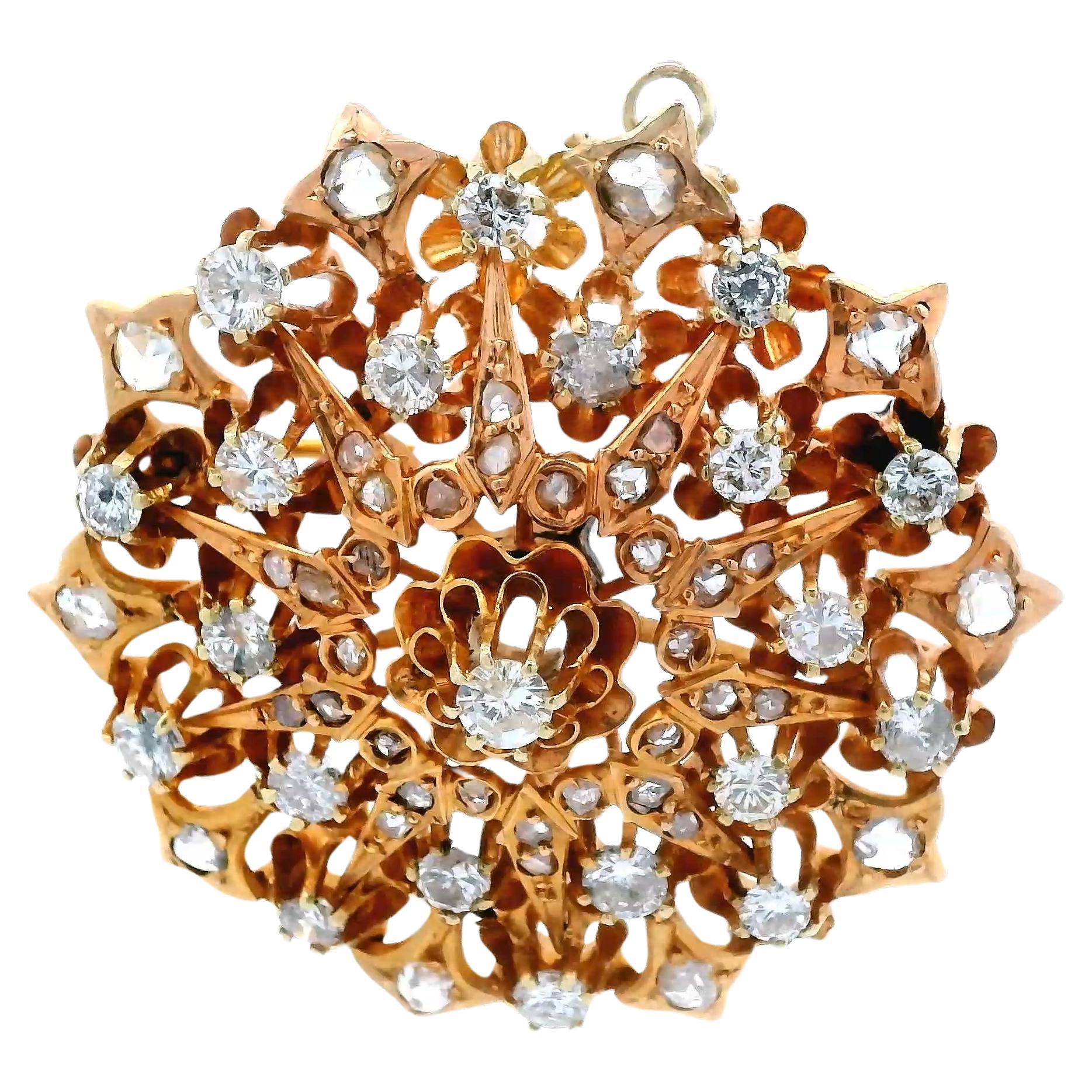 14K Rose Gold and Diamond Round Victorian Pin/Pendant