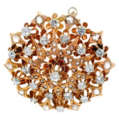 Épingle/pendentif victorienne ronde en or rose 14 carats et diamants 