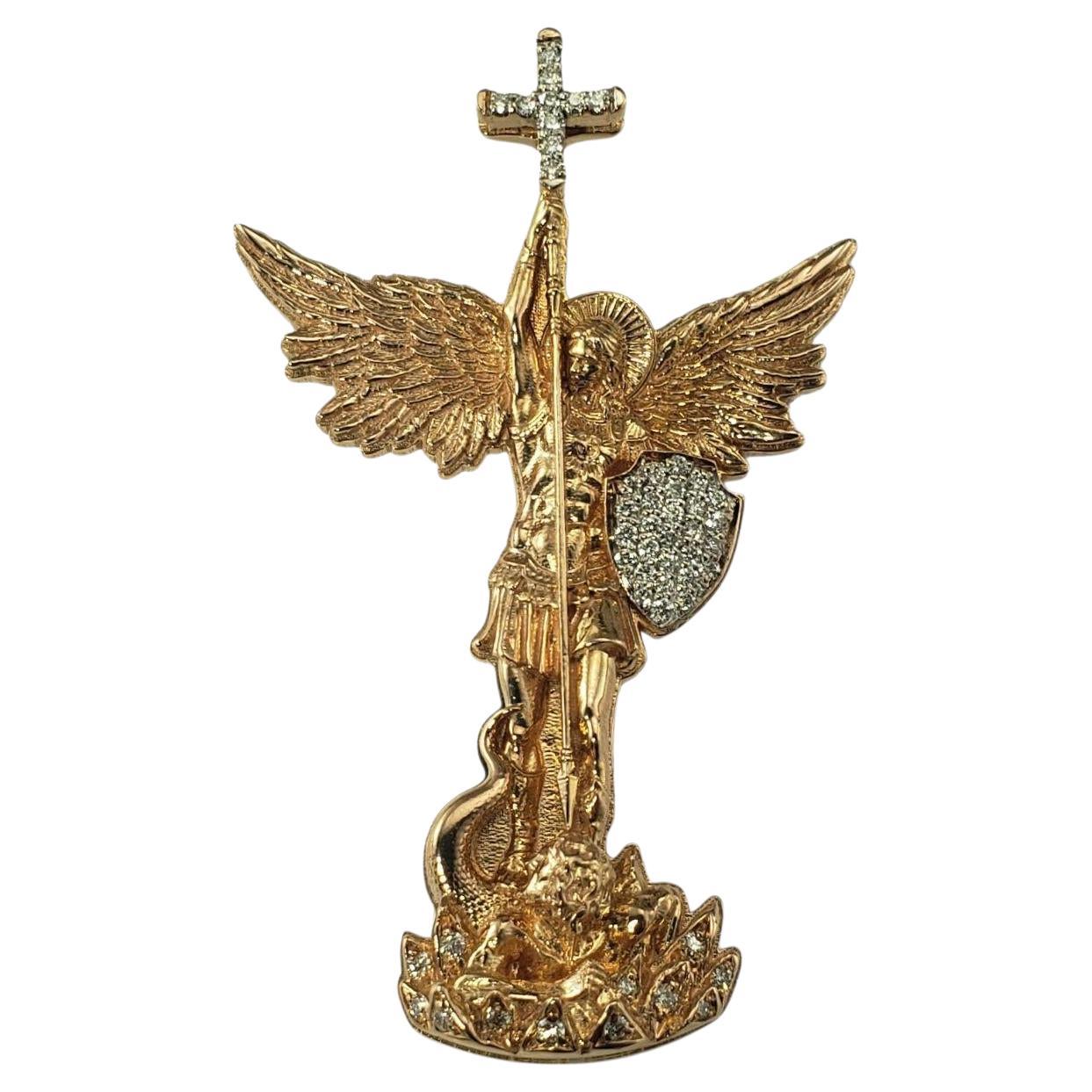 14K Rose Gold and Diamond St. Michael Pendant #21967 For Sale
