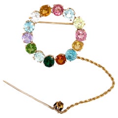 14K Rose Gold and Multi-Gemstone Brooch and Pin