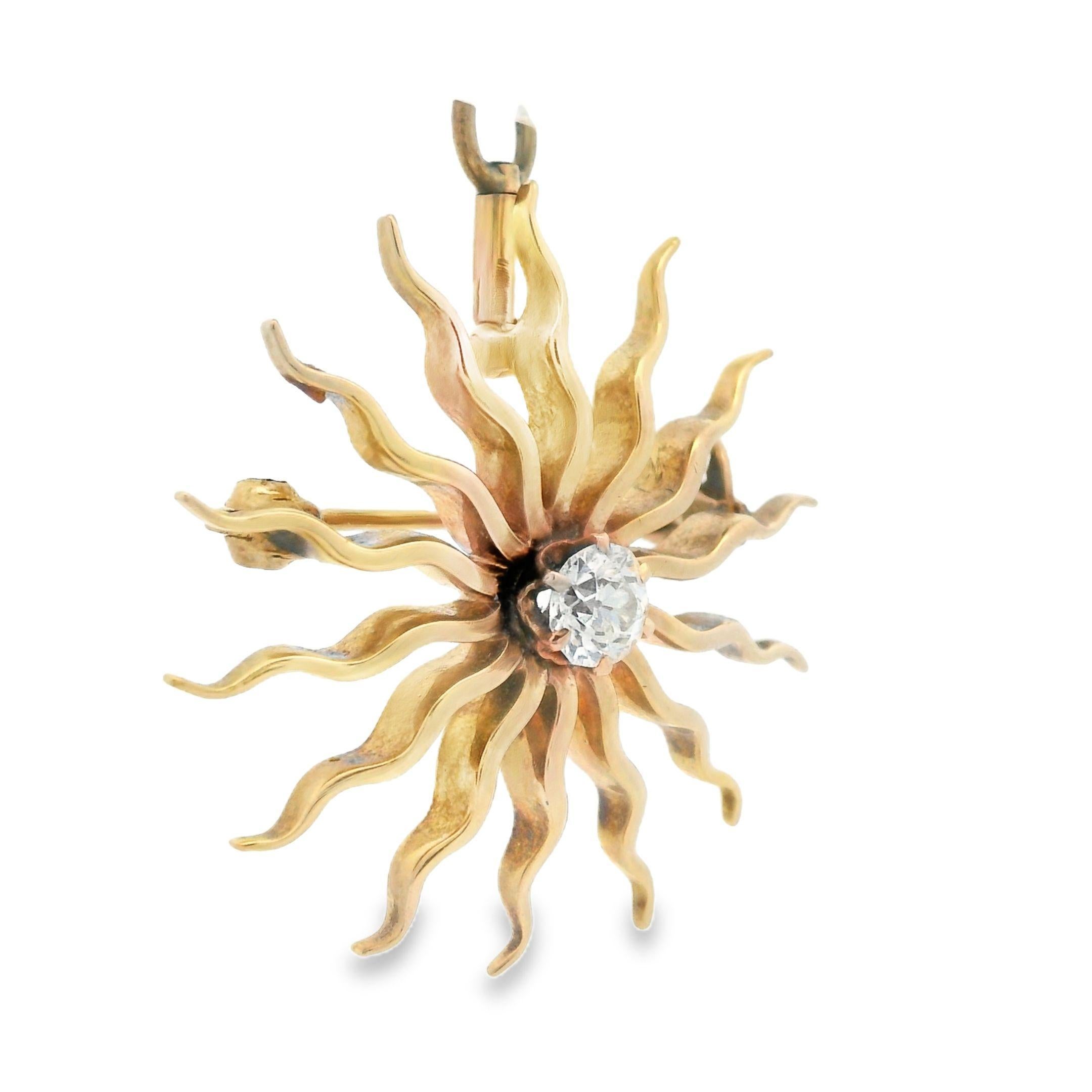 Spilla/pendente a raggiera in oro rosa 14k e diamanti taglio miniera del 1880 In condizioni ottime in vendita a Lexington, KY
