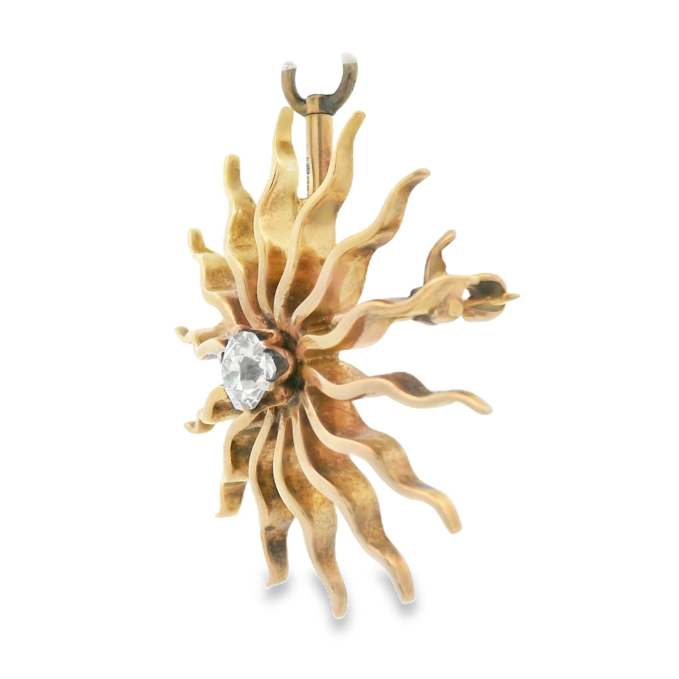 Spilla/pendente a raggiera in oro rosa 14k e diamanti taglio miniera del 1880 in vendita 1