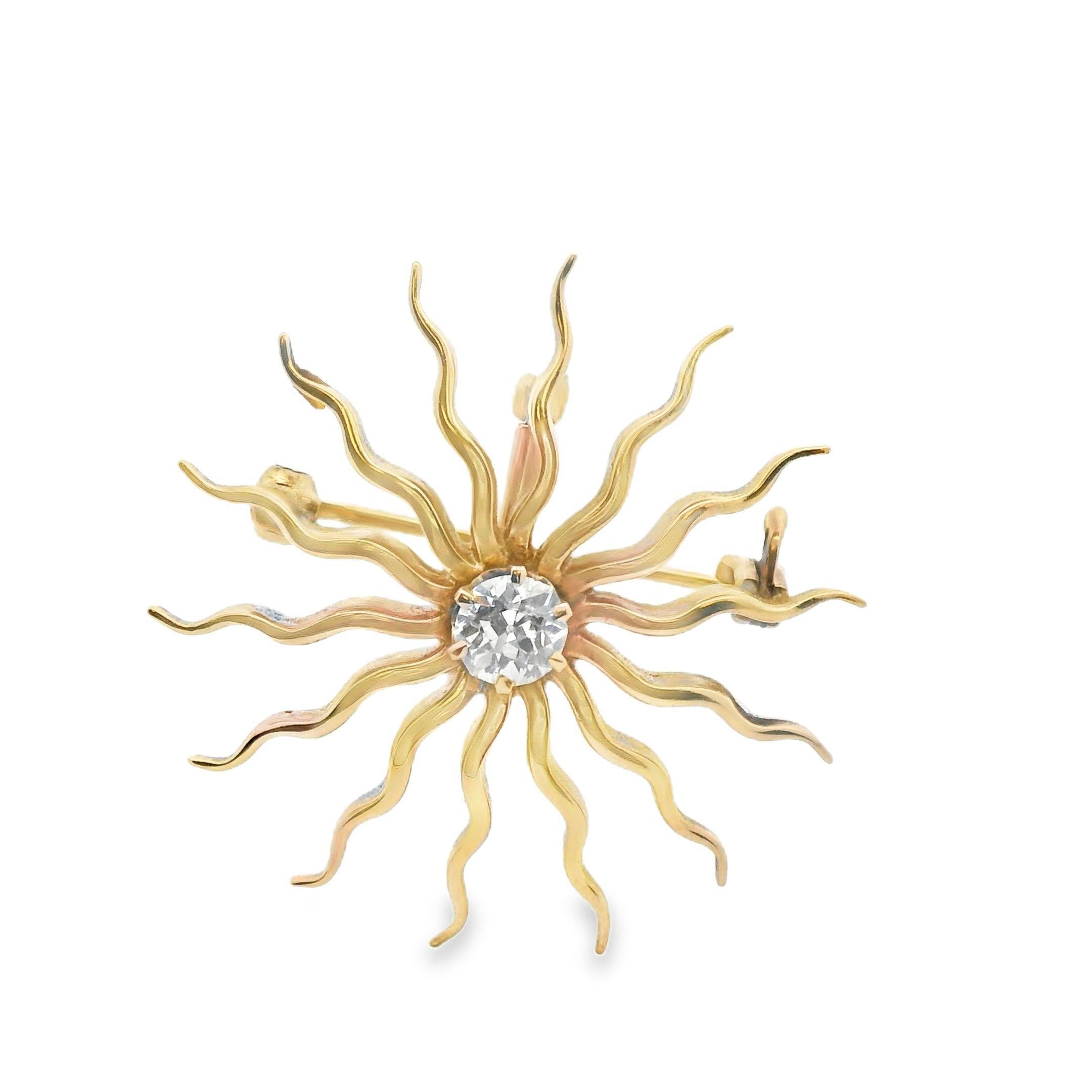 Spilla/pendente a raggiera in oro rosa 14k e diamanti taglio miniera del 1880 in vendita 4