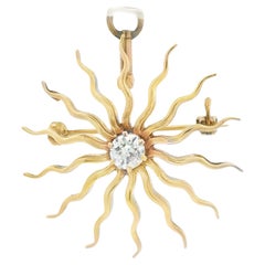 14k Rose Gold and Old Mine Cut Diamond Sunburst Pin/Pendant from the 1880s