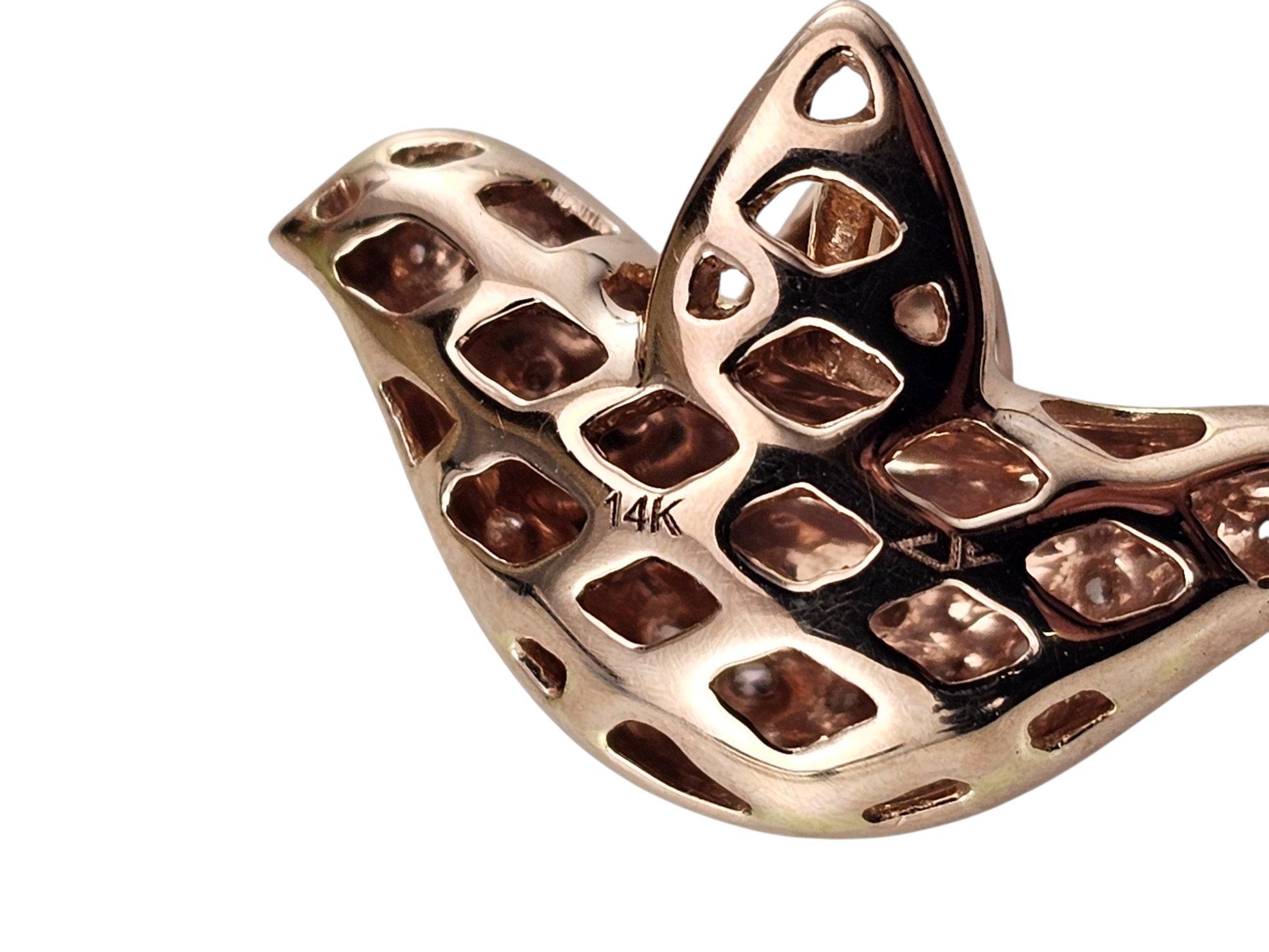 Women's 14K Rose Gold and Treated Pink Diamond Dove Pendant #23592 For Sale