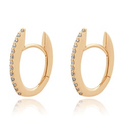 14K Rose Gold and Round Diamond Oval Hoop Earrings