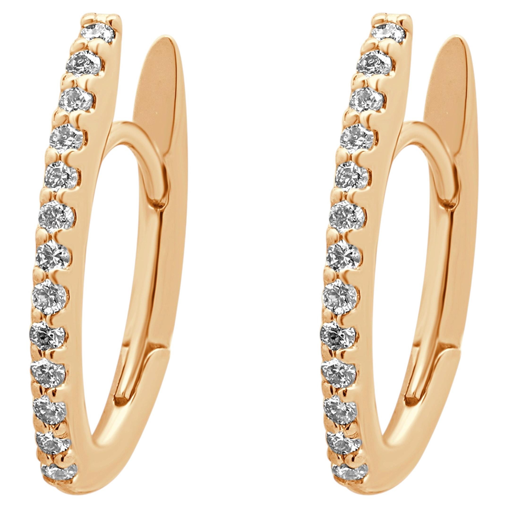 14K Rose Gold and Round Diamond Oval Hoop Earrings