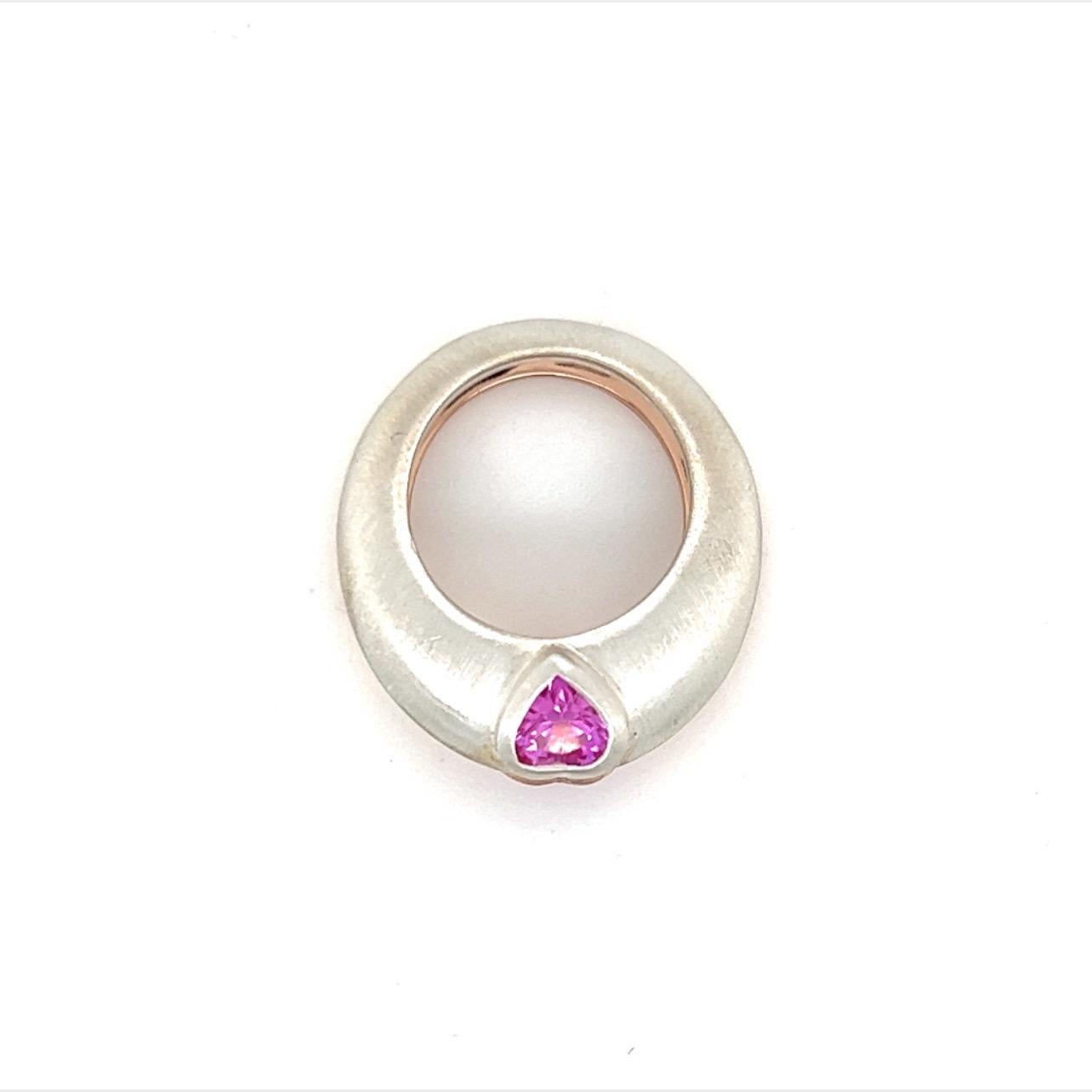 14k Rose Gold And Silver Ring With Pink Sapphire Hearts For Sale 5