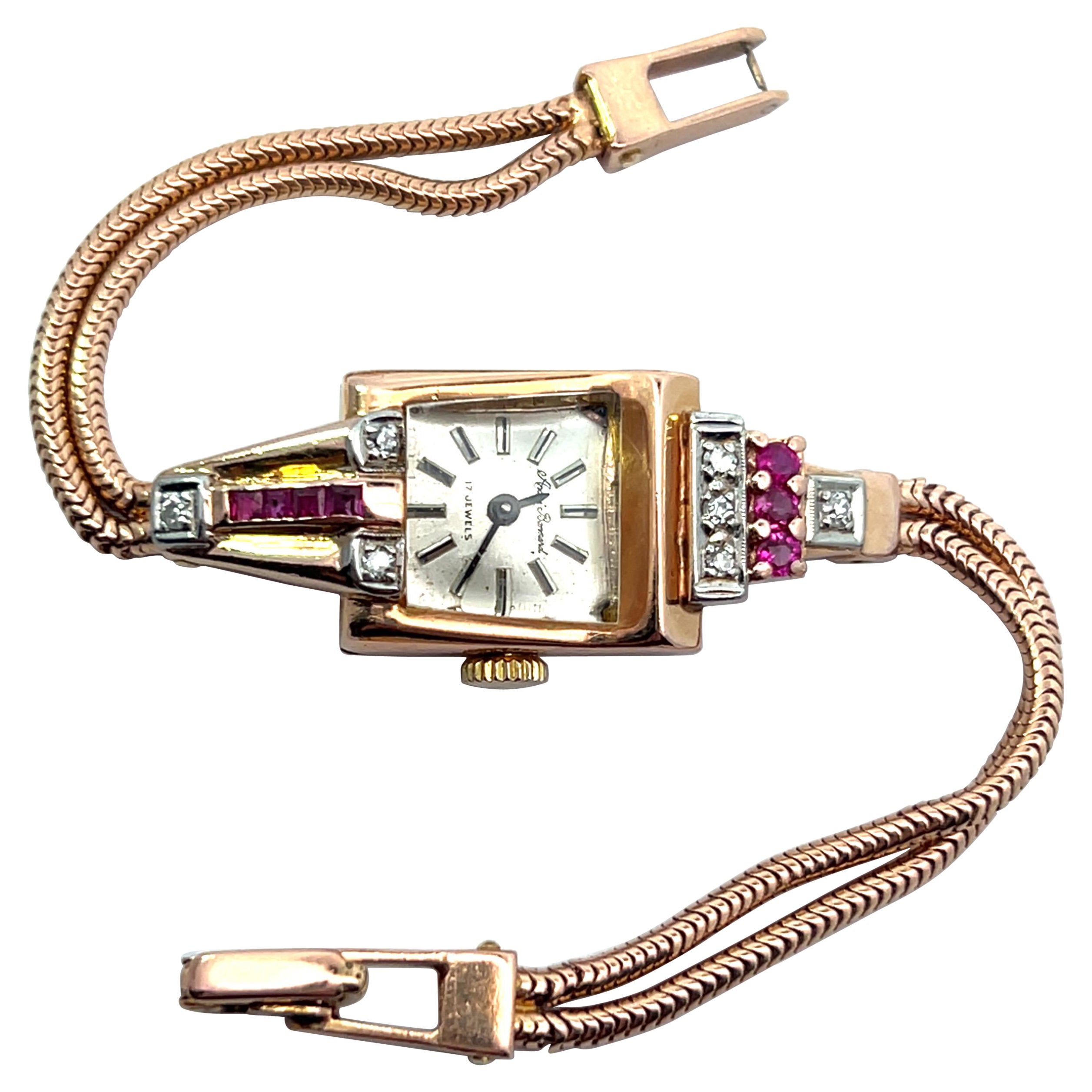 Reloj Deco de señora Andre Bonnard de oro rosa de 14 quilates