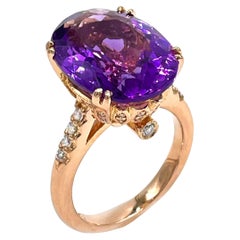 14K Rose Gold Antique Inspired Right Hand Ring with Diamonds and Amethyst