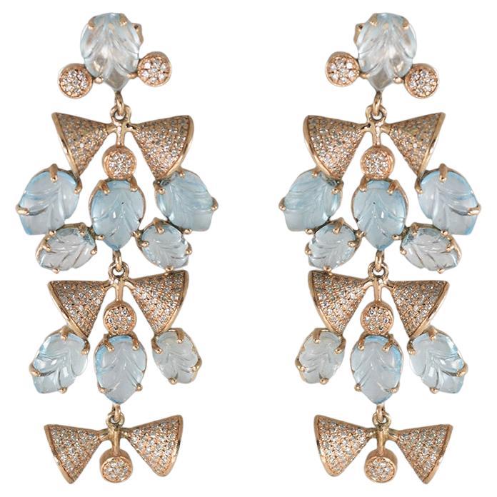 14K Rose Gold Aquamarine and Diamond Chandelier Earrings