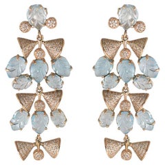 14K Rose Gold Aquamarine and Diamond Chandelier Earrings