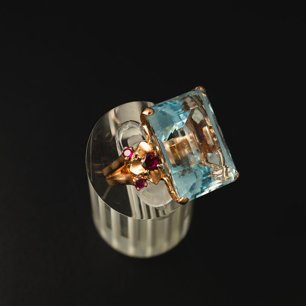 14k Rose Gold Aquamarin & Rubin Cocktail Ring im Angebot 5