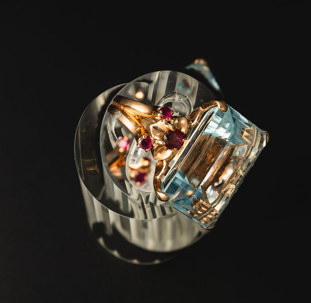 14k Rose Gold Aquamarin & Rubin Cocktail Ring im Angebot 6