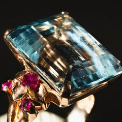 14k Rose Gold Aquamarine & Ruby Cocktail Ring
