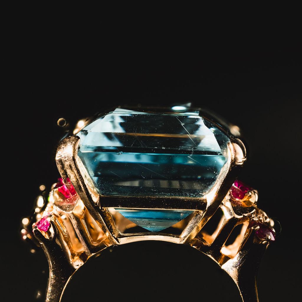 14k Rose Gold Aquamarin & Rubin Cocktail Ring für Damen oder Herren im Angebot