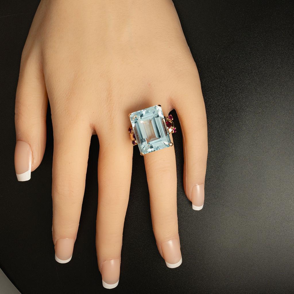 14k Rose Gold Aquamarin & Rubin Cocktail Ring im Angebot 1