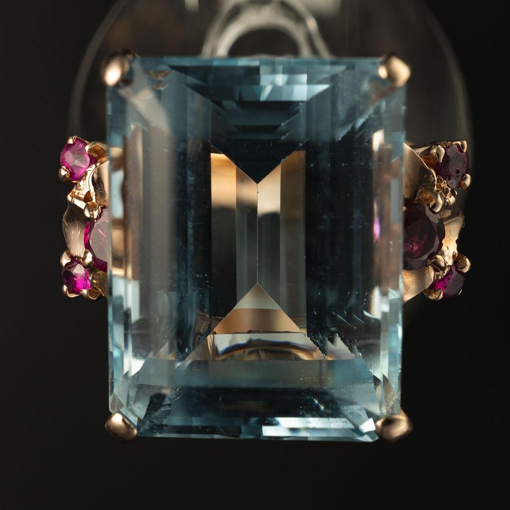 14k Rose Gold Aquamarin & Rubin Cocktail Ring im Angebot 2