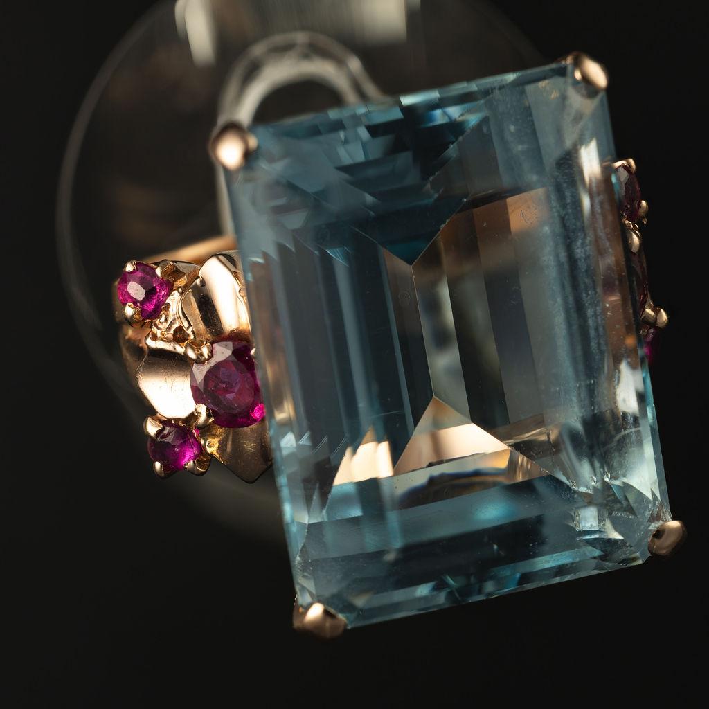14k Rose Gold Aquamarin & Rubin Cocktail Ring im Angebot 3