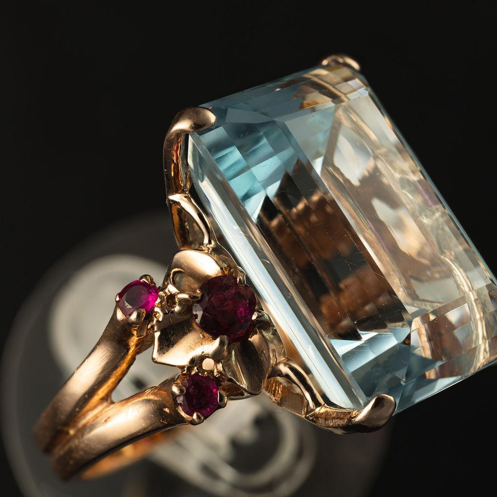 14k Rose Gold Aquamarin & Rubin Cocktail Ring im Angebot 4