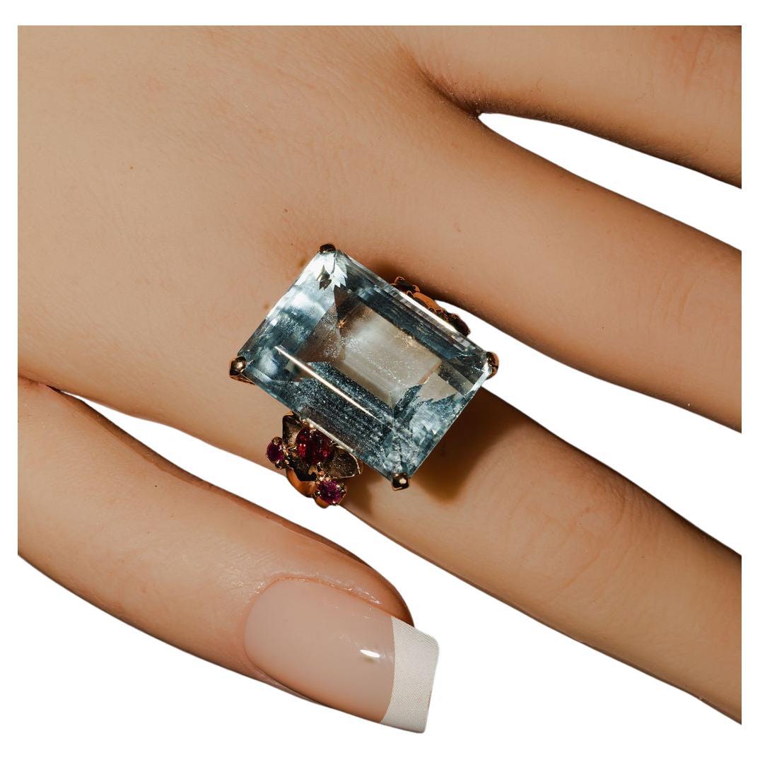 14k Rose Gold Aquamarin 
Rubin Cocktail Ring im Angebot