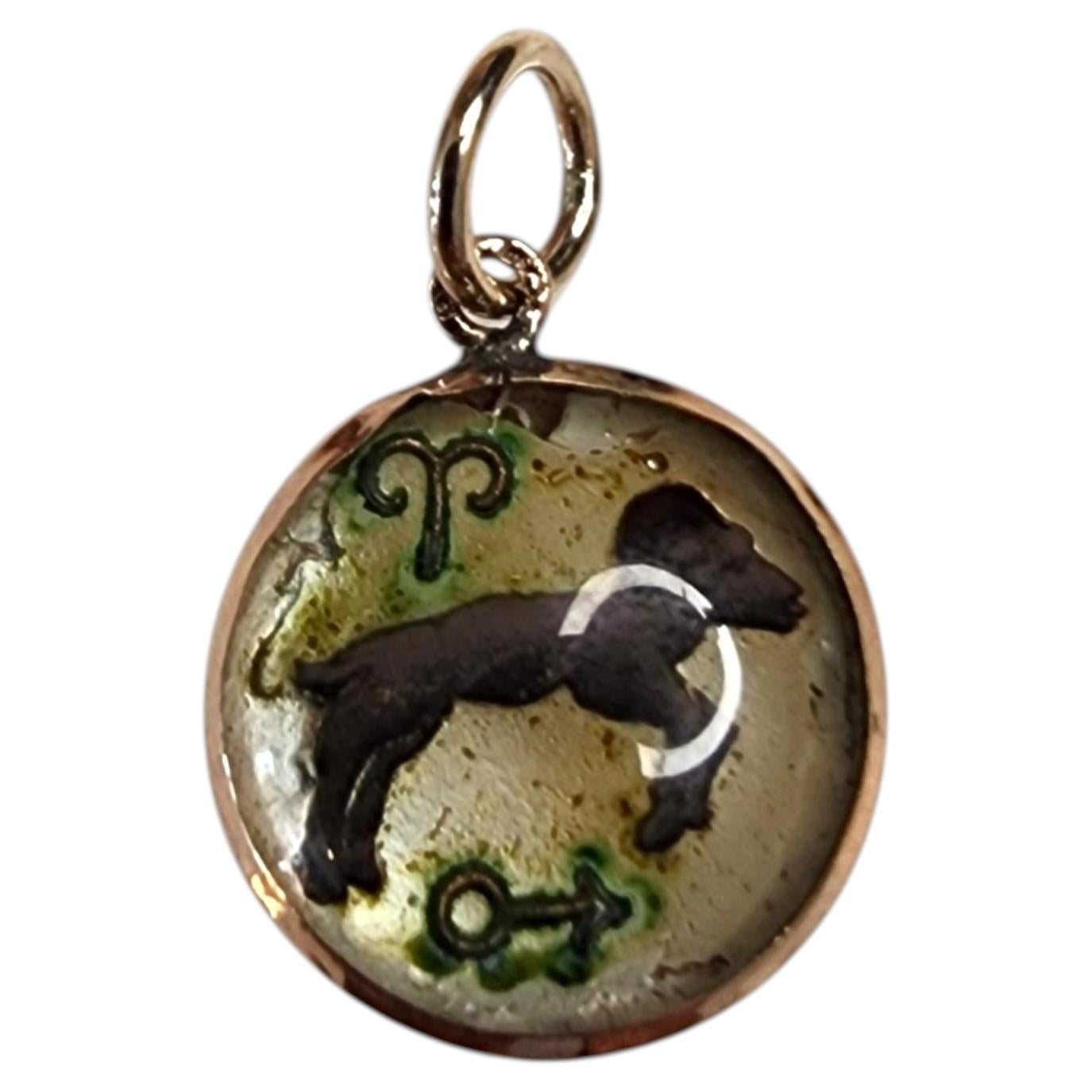 14K Rose Gold Aries Zodiac Pendant #25556 For Sale