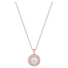 14K Rose Gold Art Deco Diamond & Hand Carved White Mother of Pearl Pendant 