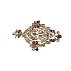 Ciondolo in oro rosa 14K in stile Art Deco con rubini e diamanti #19854