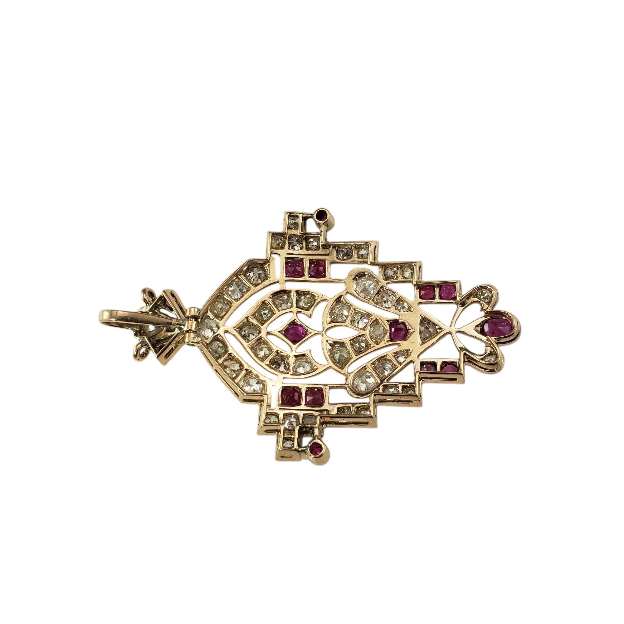 Taglio rotondo Ciondolo in oro rosa 14K in stile Art Deco con rubini e diamanti #19854 in vendita