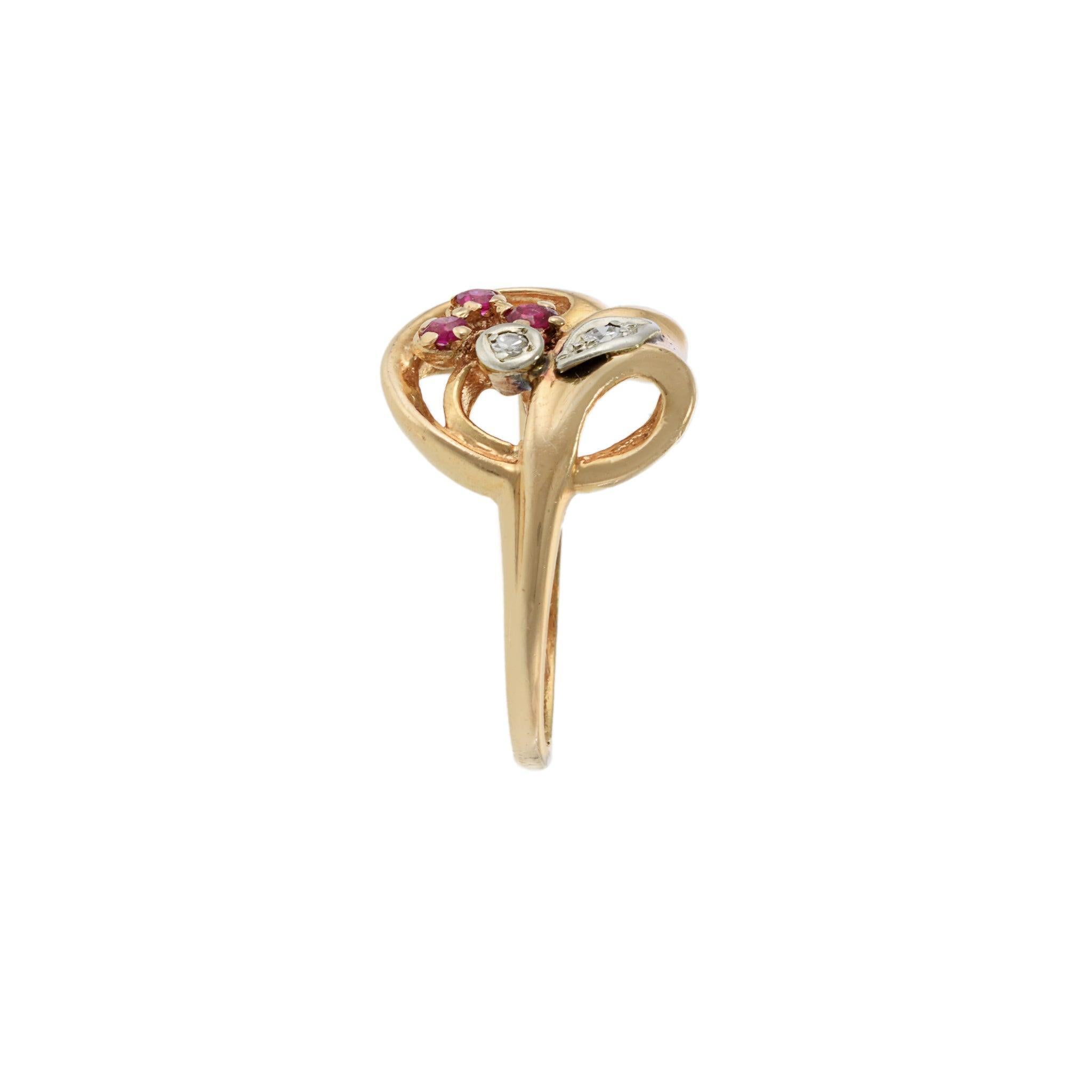Round Cut 14K Rose Gold Art Nouveau Ruby & Diamond Ring For Sale