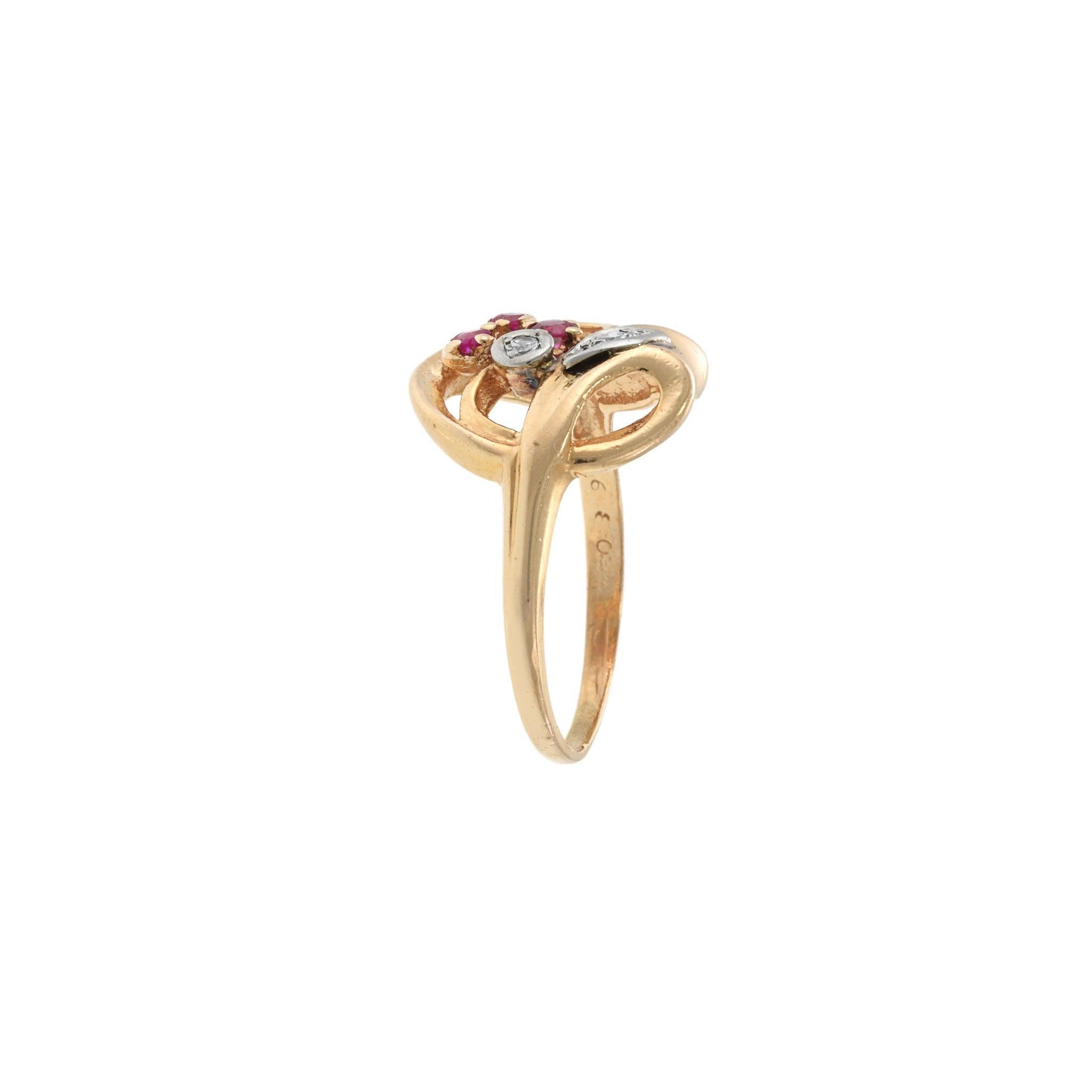 14K Rose Gold Art Nouveau Ruby & Diamond Ring In Good Condition For Sale In New York, NY