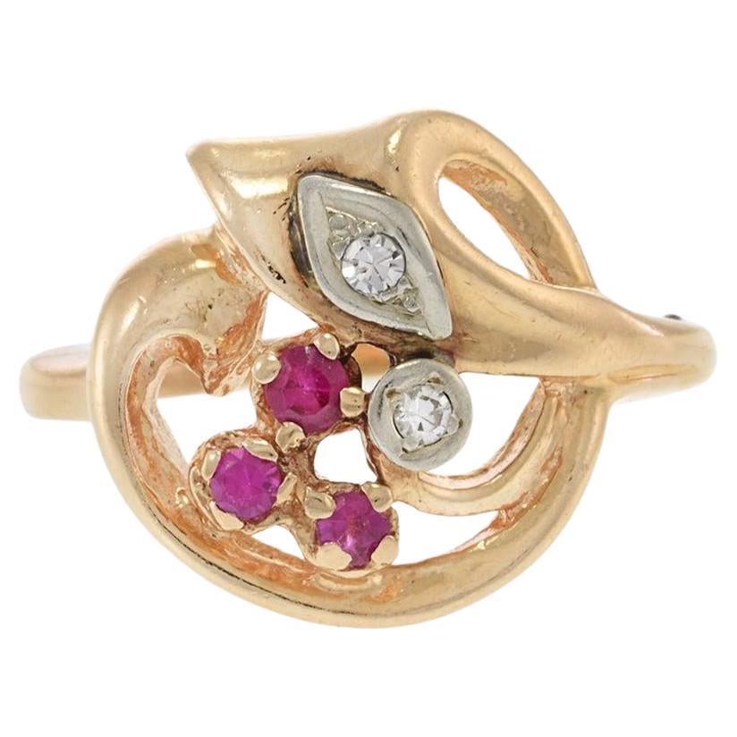 14K Rose Gold Art Nouveau Ruby & Diamond Ring For Sale