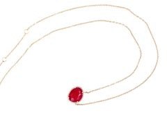 14k Rose Gold & Asymmetrical Cut Ruby Pendant Necklace w/ Diamond, Length 16-18"