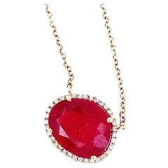 Collar colgante de oro rosa de 14k y rubí de corte asimétrico con diamante, longitud 16-18"