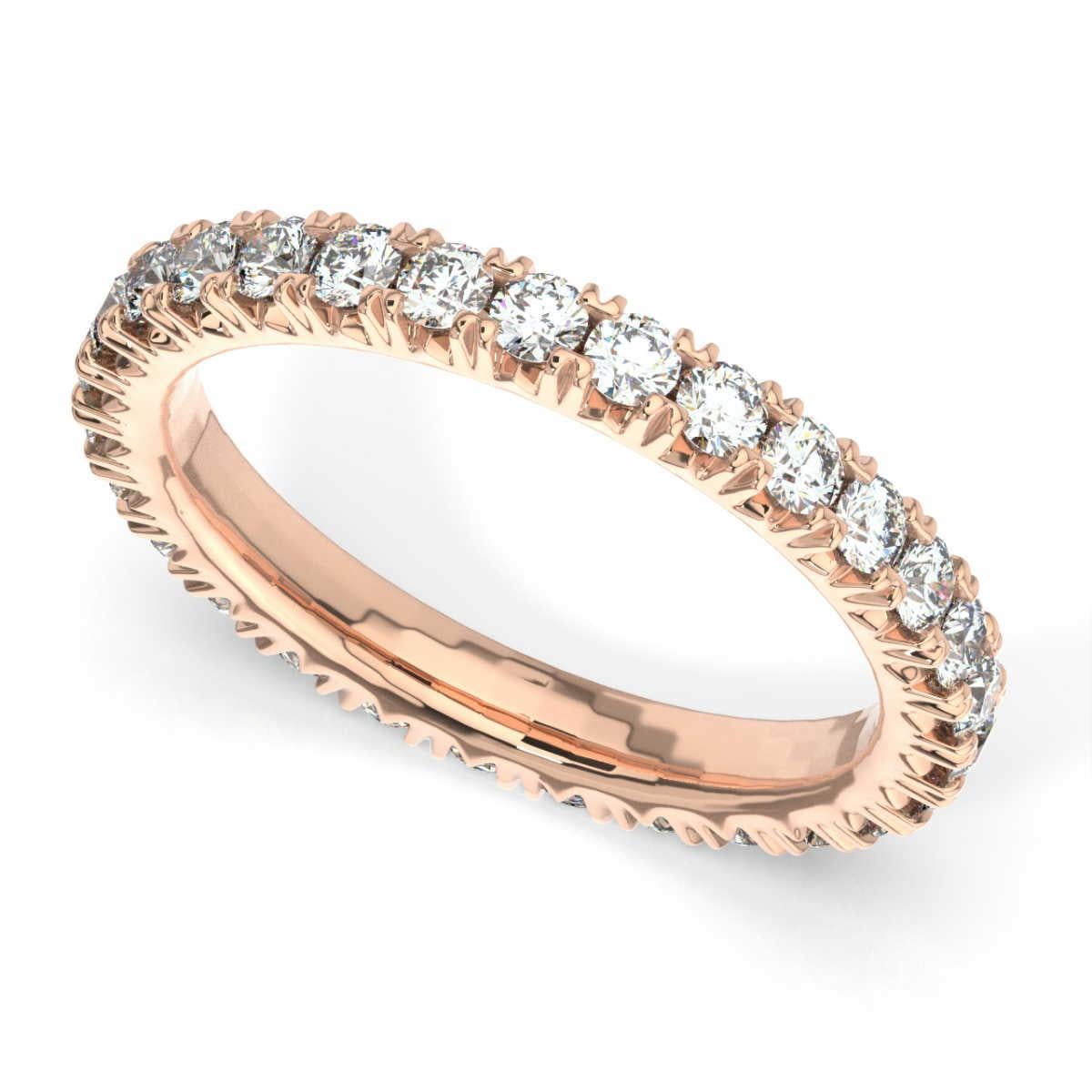 Round Cut 14K Rose Gold Audrey French Pave Eternity Ring '1 Ct. tw' For Sale