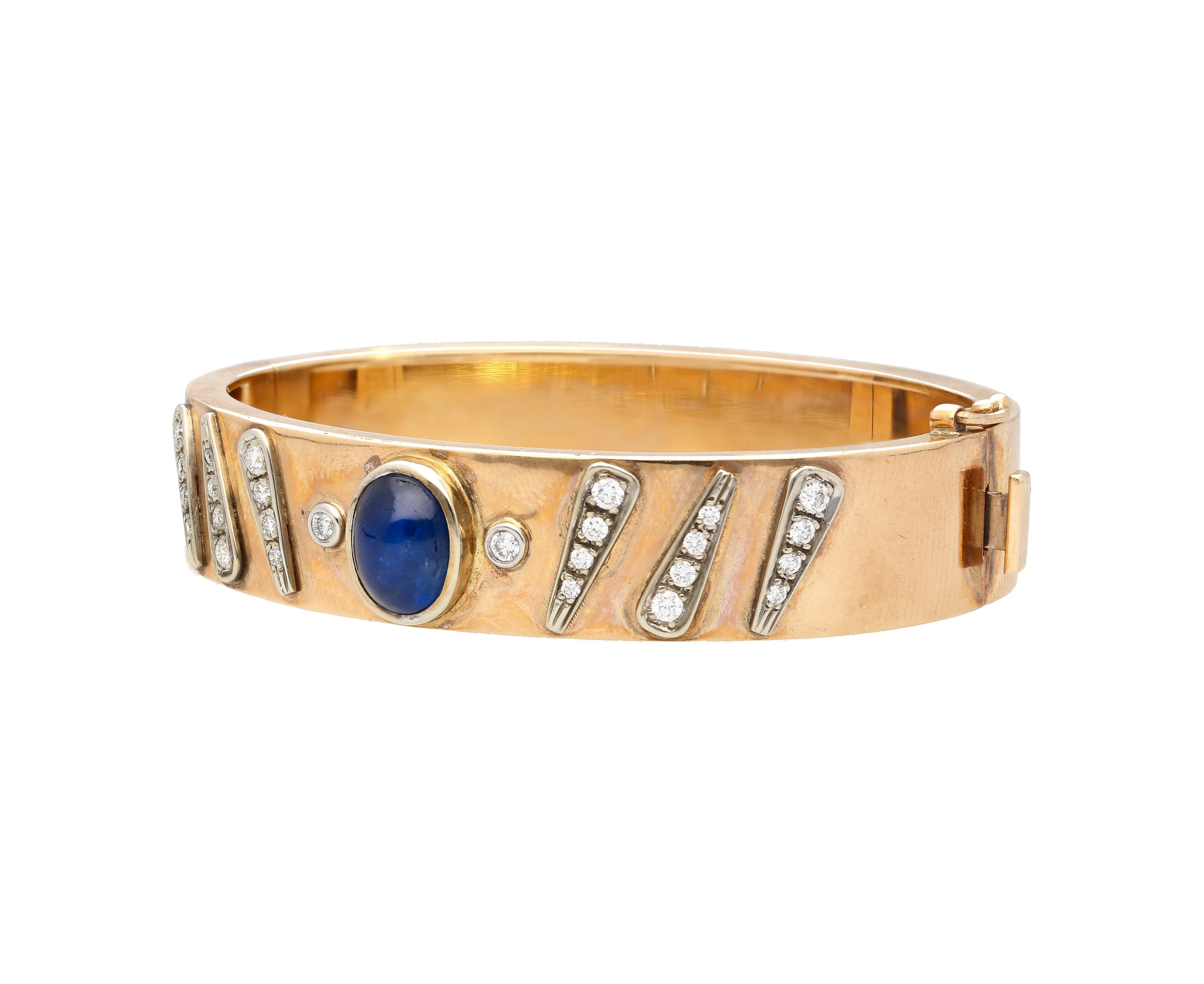 Cabochon Bracciale con zaffiri e diamanti in oro rosa 14K firmato Backrach in vendita